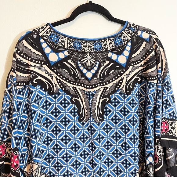 Flying Tomato Women's Blue Rayon Paisley Print Pullover Poncho Top Size Large - Picture 10 of 13